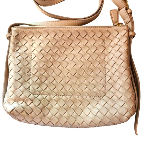 J. Crew The Puff Woven Crossbody Bag in Handwoven Leather in Greige 9" x 7" x 2" - Picture 2 of 10